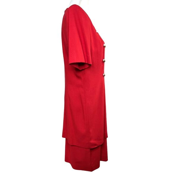 Vintage Danny & Nicole Size 12 Red Double Breasted Military Style Shift Dress - Picture 5 of 10